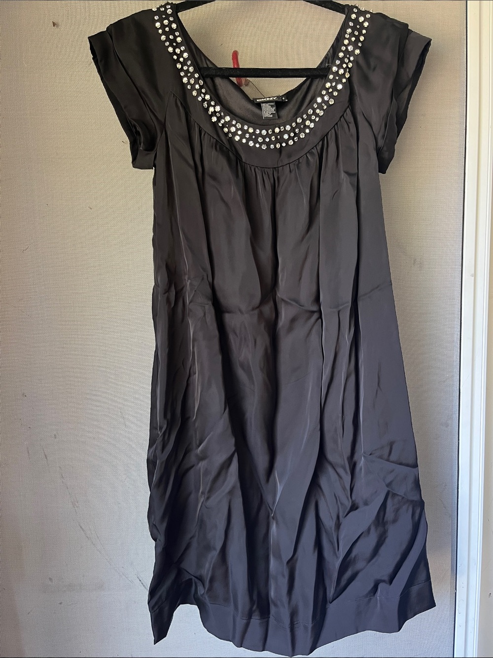 DKNY Black Midi Dress with Crystal Scoop Neck